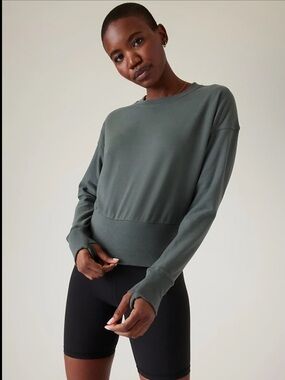 Athleta Retroterry Crewneck Sweatshirt Small Bali Green